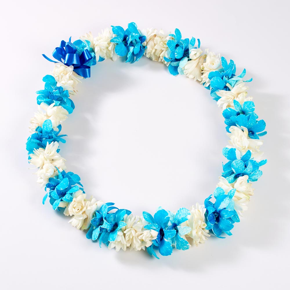Fresh Double Blue Orchid and Tuberose Lei Aloha Hawaiian Flowers