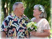 hawaiian leis wedding bride groom married