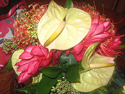 red hawaiian wedding boquet